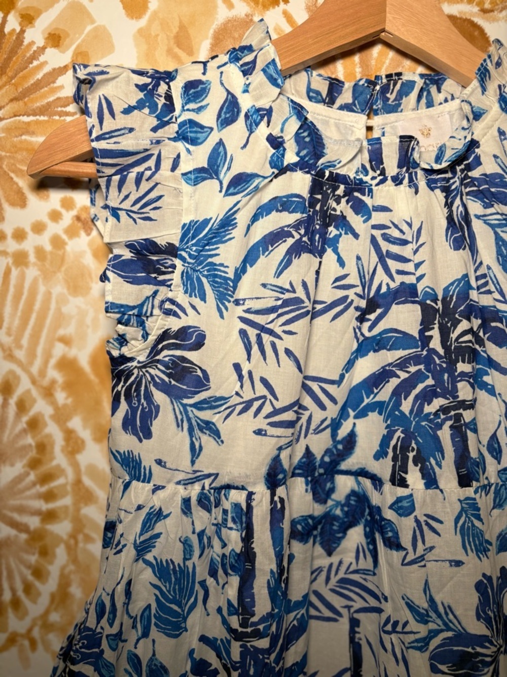 Girls Blue Tropical Print Dress | Ruffle Sleeve Summer Sundress | Size 10 - Picture 6 of 6